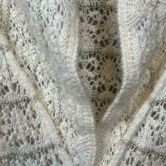 Y2K Heart Moon Star Mohair Blend Cowl Neck Sweater long Cream Crochet Open Sz M - Picture 11 of 14